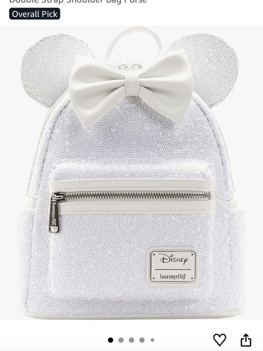 Loungefly White Sequin Mini Backpack with Bow Accent - Picture 2 of 4